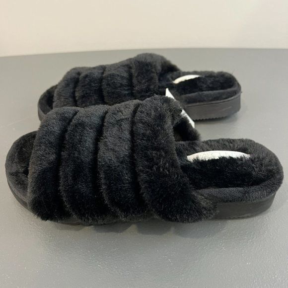 NWT ABOUND Black Wynter-Fab‎ Faux Fur Slippers (M-7/8) - Picture 4 of 7